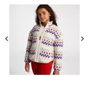 DSG Girls' Full Zip Fleece Jacket - Light Cream Fair Isle